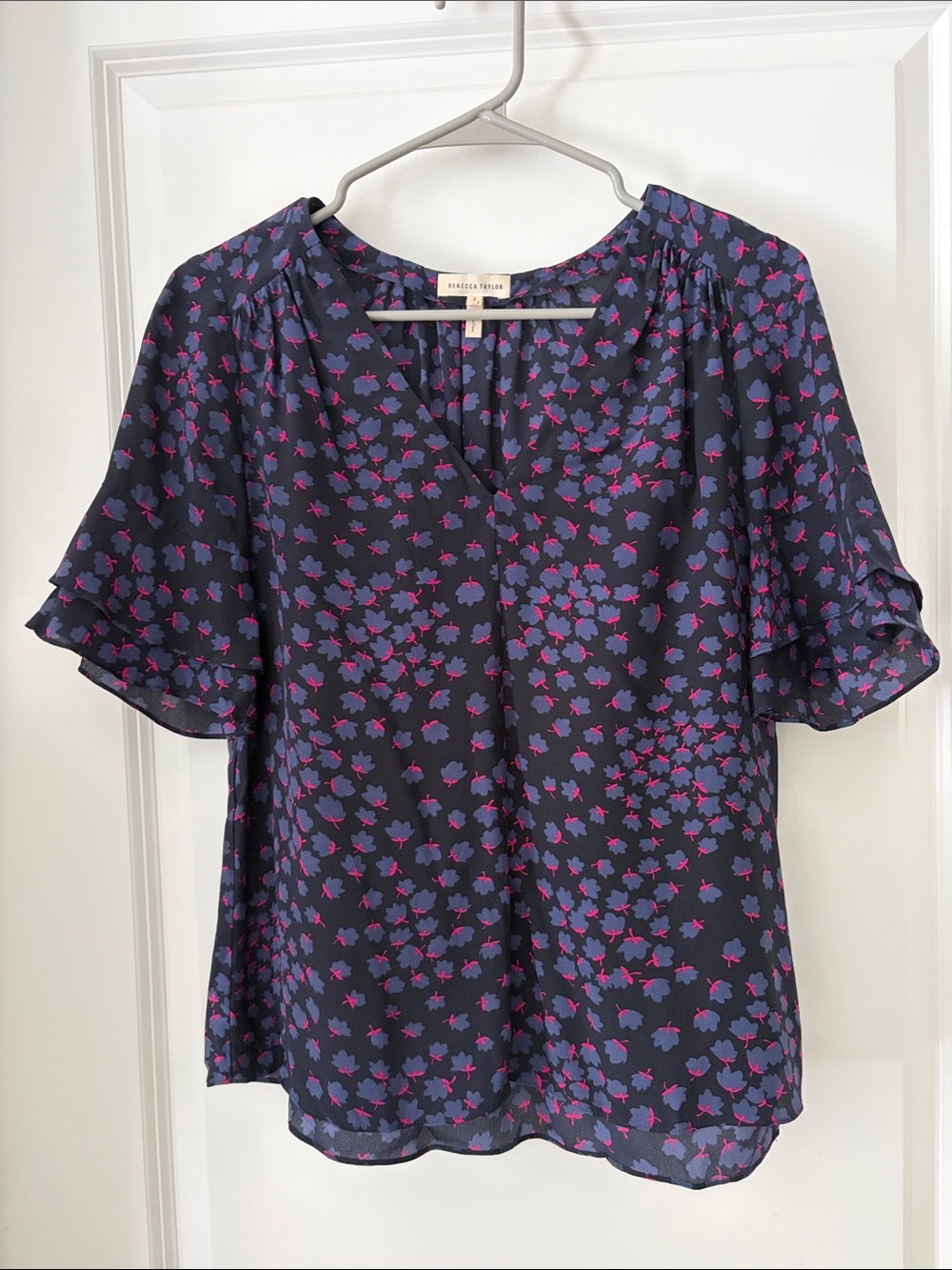Rebecca Taylor Floral Print V-Neck Blouse